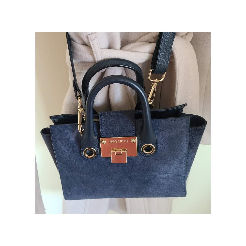 Jimmy Choo Riley Navy Suede Handbag Tote